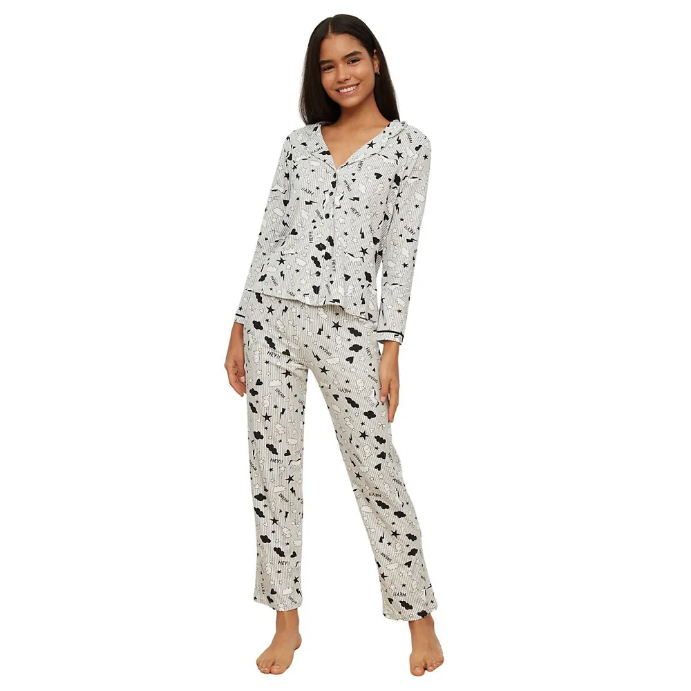 Plaid & Slogan Graphic Pajama Set  Pajamas women, Pajama set, Home wear  women pajamas
