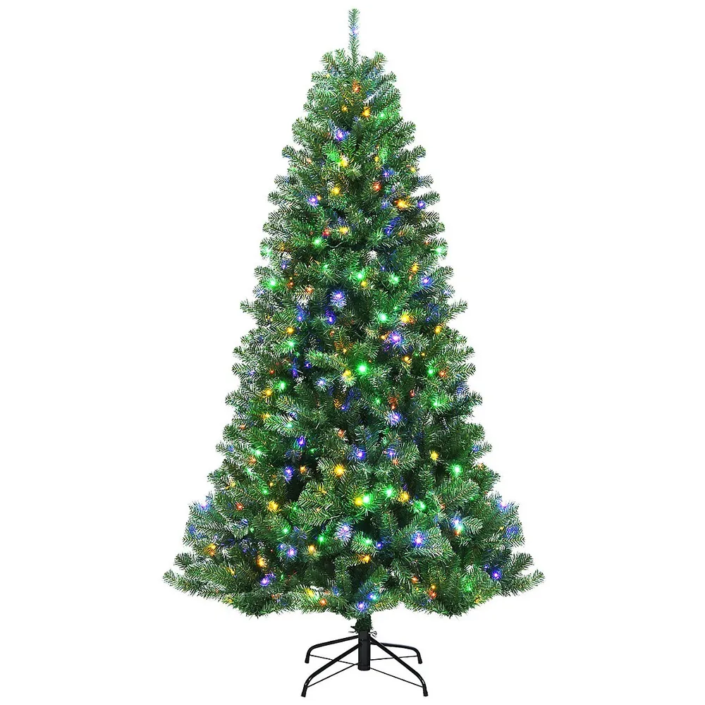 Costway 6FT Pre-Lit Hinged Christmas Tree Snow Flocked w/9 Modes Remote  Control Lights