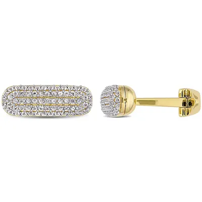 1 1/3 Ct Tgw White Sapphire Oval Cufflinks In Yellow Plated Sterling Silver