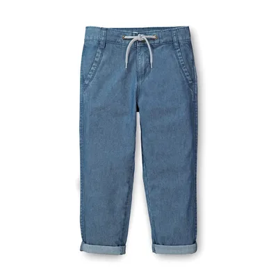 Boys Chambray Rolled Cuff Pant With Drawstring