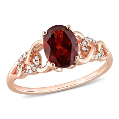 1 3/8 Ct Tgw Oval Garnet And Diamond Accent Link Ring 10k Rose Gold