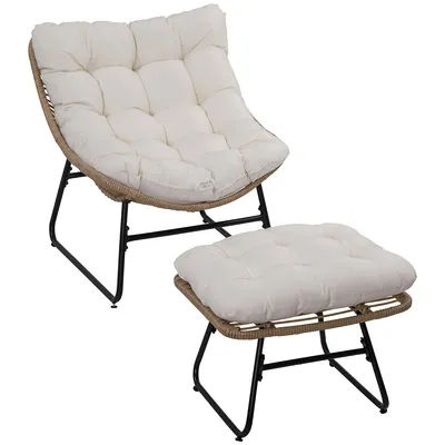 2pcs Rattan Chair W/ Stool, Cushion