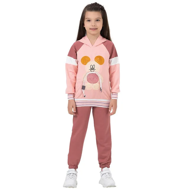 JuniorKids Cappuccino Cat Girls Casual Joggers Set, 100% Cotton Hoodie And  Elastic Bottom Pant