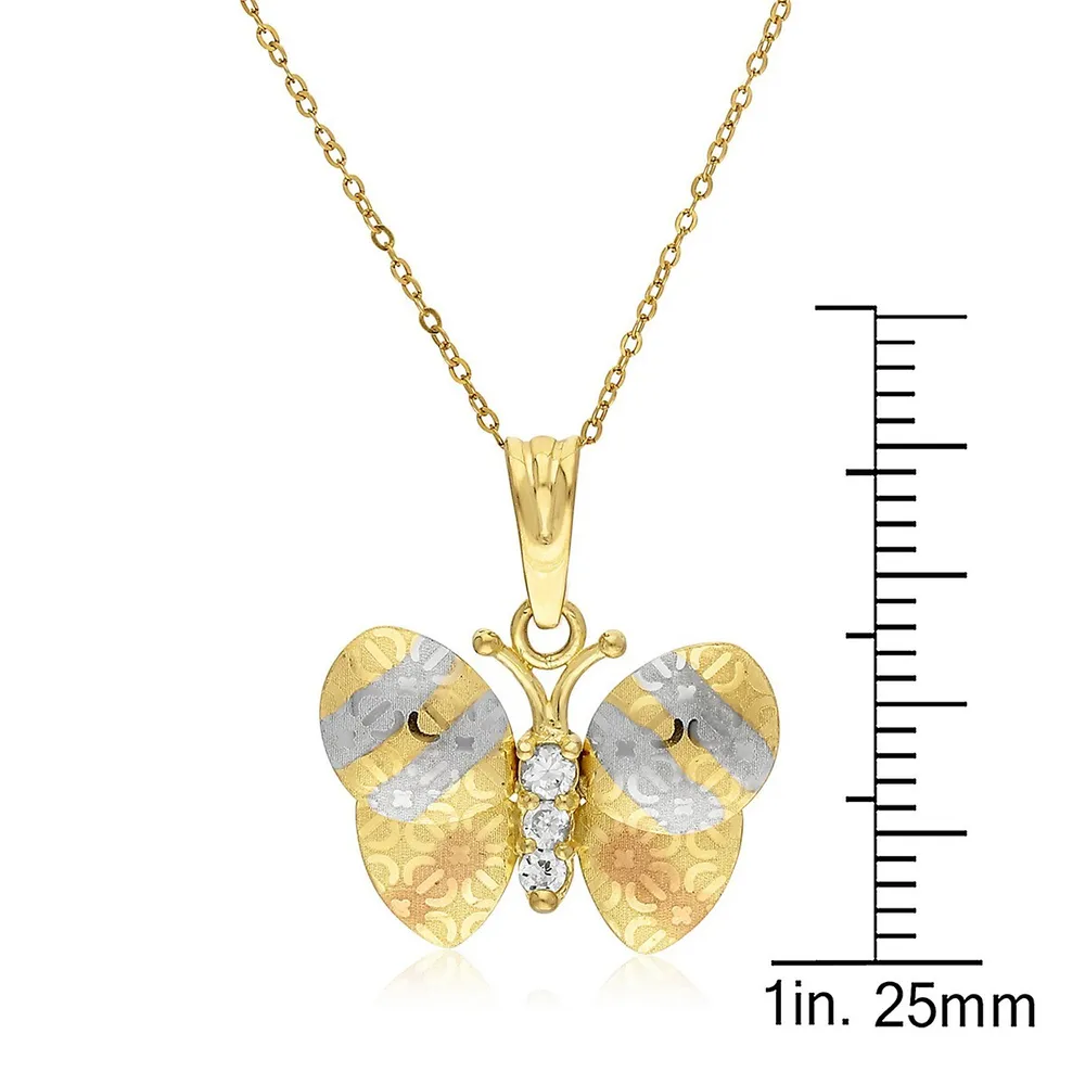 10kt 18" Butterfly Tri-color Pendant Necklace