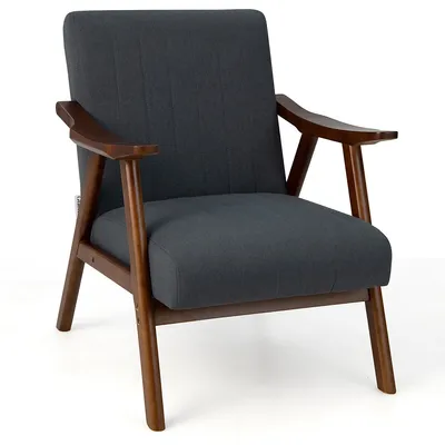 Modern Accent Chair Leathaire Leisure Armchair W/ Rubber Wood Frame & Felt Pads