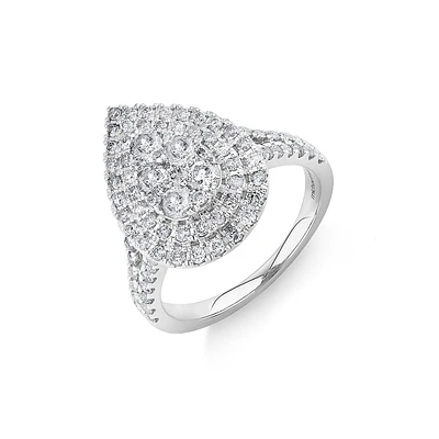 1.30 Carat Tw Pear Cluster Halo Diamond Ring In 10kt White Gold