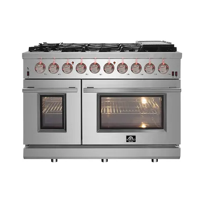 Massimo 48-inch Freestanding Gas Range All Stainless Steel with 8 Sealed Burners 107,000 BTU, 6.58 cu. ft. double ovens with Air Fryer Kit & Griddle - FFSGS6239-48