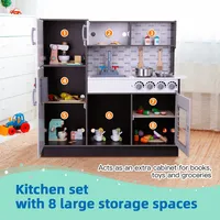 Wooden Play Kitchen Set - Pretend Cooking Playset With Toy Oven, Stove, Sink, Microwave, Accessories