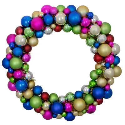 Multi-color 2-finish Shatterproof Ball Christmas Wreath, 36-inch