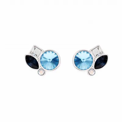 Dainty Blue Clear Heritage Precision Cut Crystal Cluster Stud Earrings
