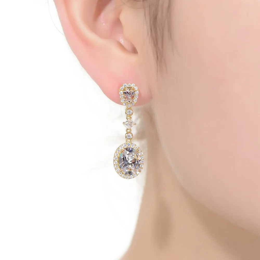 Sterling Silver Gold Plated Cubic Zirconia Accent Long Drop Earrings