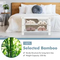 Bamboo Shoe Rack Bench 3-tier Storage Shelf Holder Home Entryway Hallway White