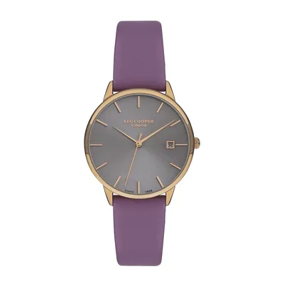 Ladies Lc07301.498 3 Hand Rose Gold Watch With A Purple Leather Strap And A Grey Dial