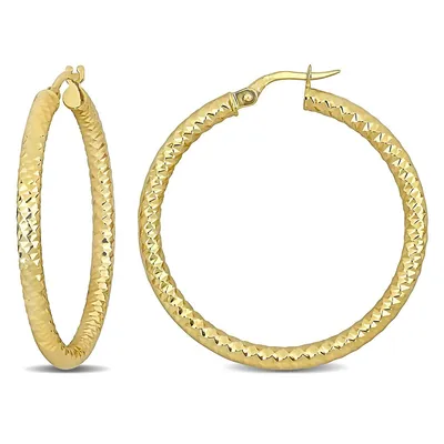 36mm Textured Hoop Earrings In 14k Yellow Gold