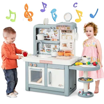 Kids Pretend Kitchen Playset Role Play Kitchen Play Toy With Sink Oven Microwave