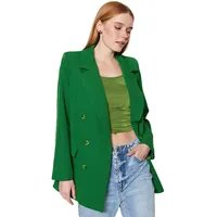 Women Plus Oversize Double Breasted Lapel Collar Woven Jacket
