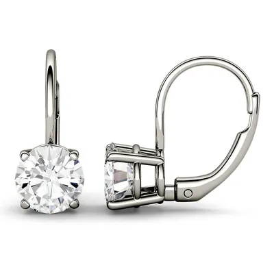 14k White Gold & 2.00 Ct. T.w. Round Created Moissanite Leverback Earrings