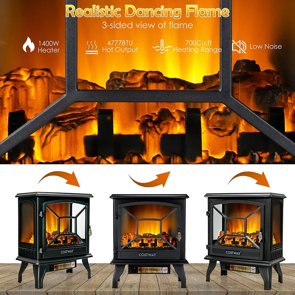 Costway 20 Freestanding Electric Fireplace Heater Stove W/ Realistic Flame  Effect 1400w | Kingsway Mall