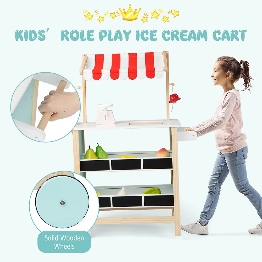 Costway Kids Snacks & Sweets Food Cart Kids Toy Cart Play Set with 30 PCS  Accessories 