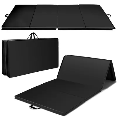 4' X 8' 2'' Foldable Gymnastics Mat Four Panels Gym With Pu Leather And Epe Foam