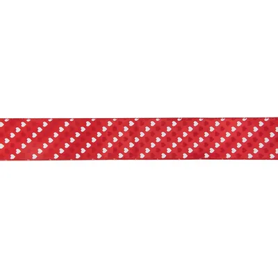 Red And White Diagonal Hearts Valentine's Day Wired Craft Ribbon 2.5" X 10 Yards