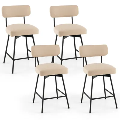 Set Of 4 Swivel Bar Stools Counter Height Upholstered Kitchen Dining Chair Gray/beige