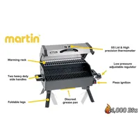 Portable Propane Gas Grill - 14000 Btu Tabletop Bbq With Porcelain Grate, Folding Support Legs And Grease Pan