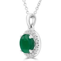 0.81 Ct Round Green Emerald Halo Pendant Necklace 14k White Gold
