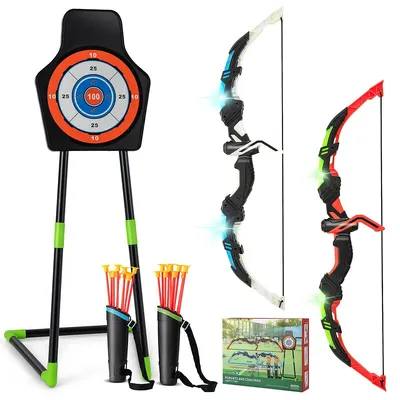 2-pack Bow And Arrow Set For Kids Led Light Up Archery Toy With 20 Suction Arrows