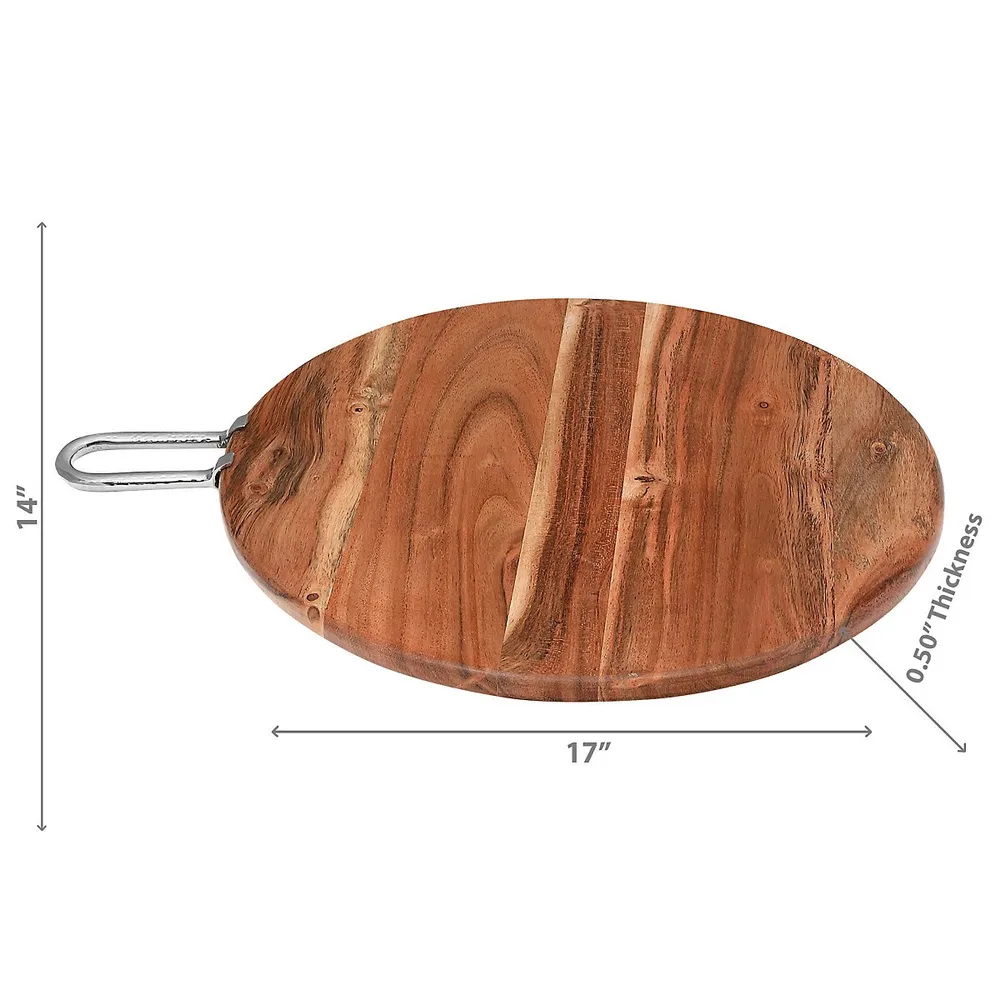 Natural Acacia Wood Round Board With Nickel Handle