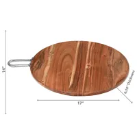 Natural Acacia Wood Round Board With Nickel Handle