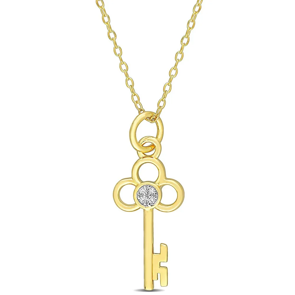 Key Charm Diamond Accent Pendant With Chain In Yellow Plated Sterling Silver