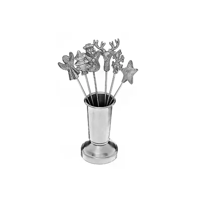 Christmas Set Of 6 Assorted Cocktail Picks With Holder