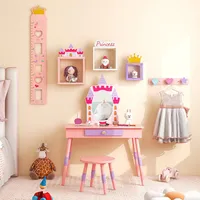 Kids Vanity Set Princess Makeup Pretend Play Dressing Mirror Castle Girls Pink