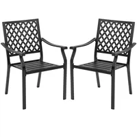 Set Of Patio Dining Chairs Stackable Metal Slat Armreset Garden Yard