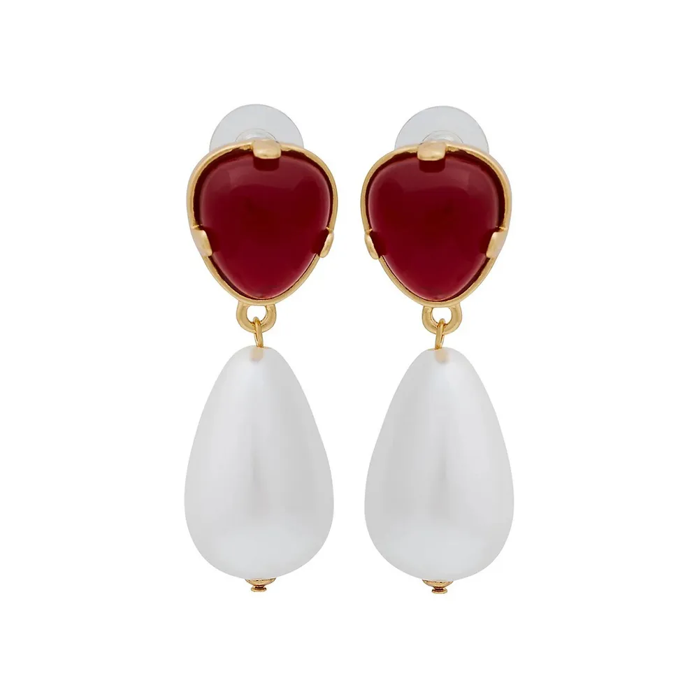 Ruby & Pearl Drop Pierced Earrings