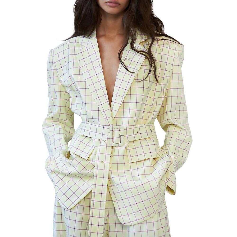 Mirella Belted Oversized Check Blazer