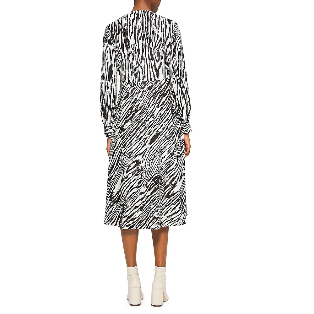 Long-Sleeve Zebra-Print Midi Dress