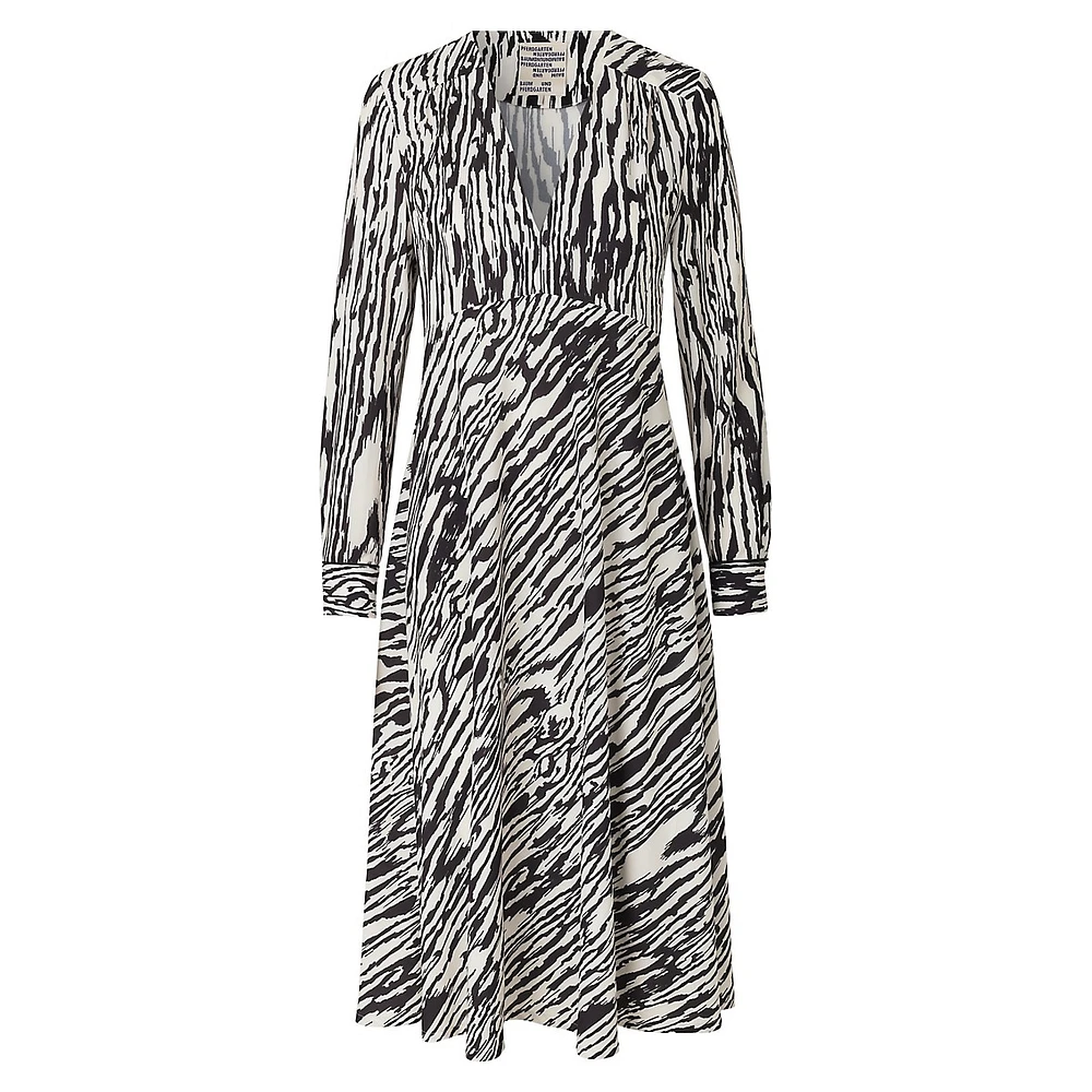 Long-Sleeve Zebra-Print Midi Dress