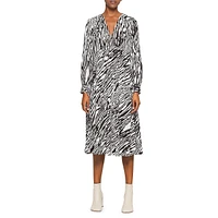 Long-Sleeve Zebra-Print Midi Dress