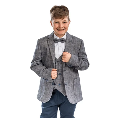 Formal Boys Suit - European Style Slim Fit With Navy Pants And Bowtie