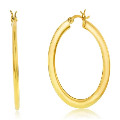 Sterling Silver Or Gold Plated Over 40mm Polished Flat Hoop Earrings