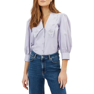 Betta Woven Cotton Puff-Sleeve Shirt