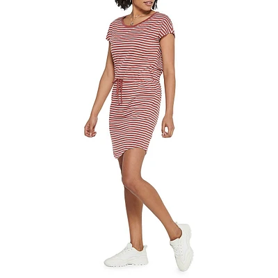 Striped Drawstring T-Shirt Dress