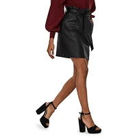 Paper Bag Faux-Leather Skirt