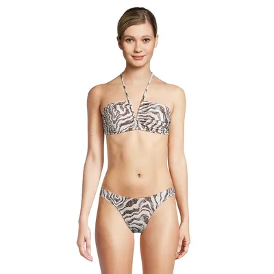 Wave-Print Bandeau Halter Bikini Top