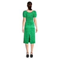 Ruched Crinkle-Satin Midi Dress
