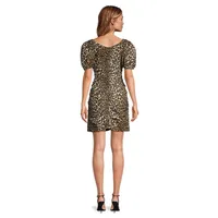 Leopard-Print Ruched Organic Cotton Dress