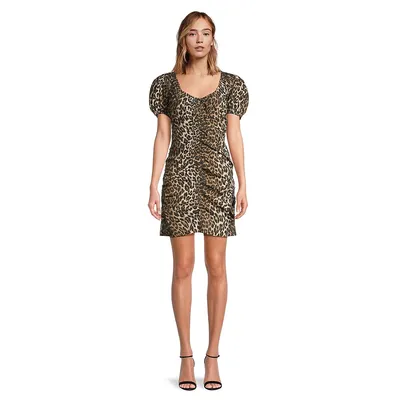 Leopard-Print Ruched Organic Cotton Dress