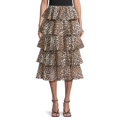 Leopard-Print Voile Midi Flounce Skirt